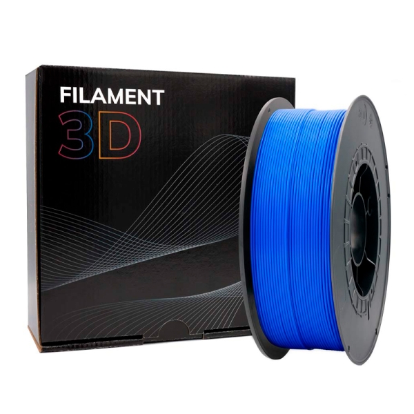 Filamento PLA Azul Escuro - Diametro 1,75mm - Bobina 1kg Filament 3D Filamento 3D azul em carretel preto com embalagem preta ao fundo