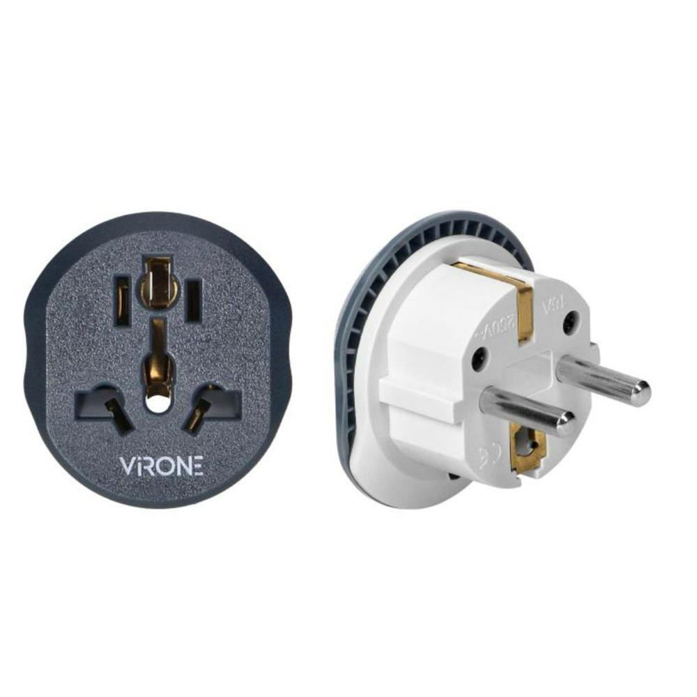 Adaptador de tomada Virone preto e branco com pinos metálicos