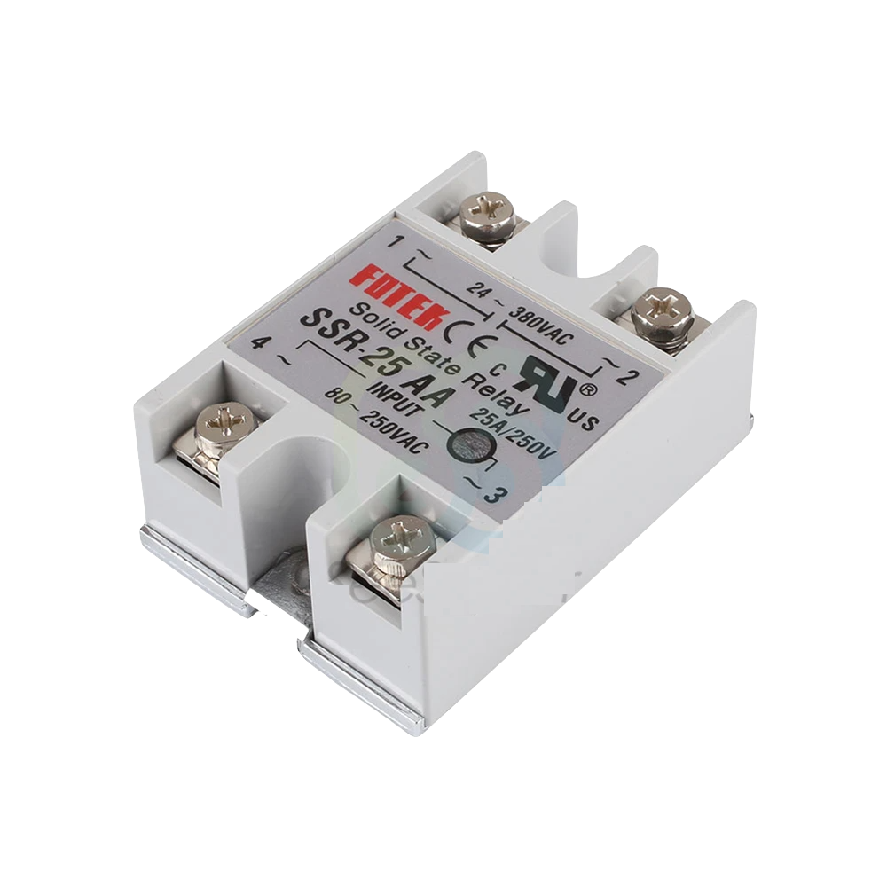 Relé de estado sólido alimentação 80 a 250VAC saída 25A 24 a 380VAC Relé de estado sólido EDITEK SSR-25 AA branco com parafusos de fixação