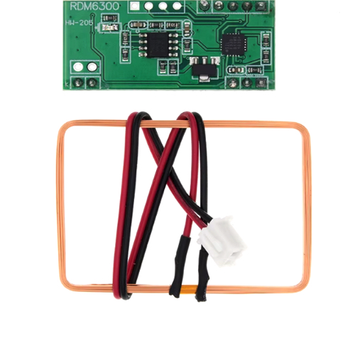 Módulo leitor RFID com sistema UART Output Access Control, 125Khz, RDM6300 Placa eletrónica verde RDM6300 com antena de fio de cobre e fios preto e vermelho com conector branco