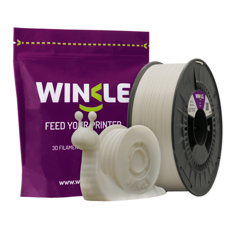 Filamento PLA Branco Pérola 1.75mm 0,3kg Winkle Rolo de filamento branco para impressora 3D com embalagem violeta e miniatura de caracol 3D impressa