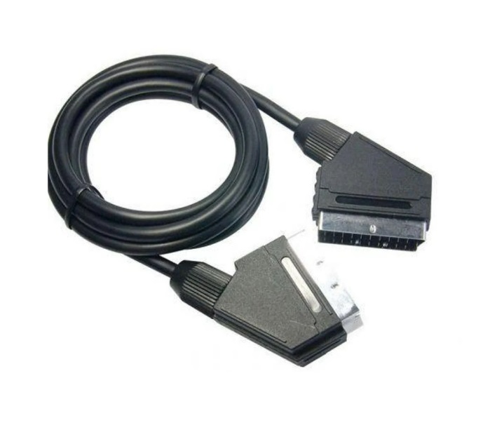 Cabo preto com conectores SCART em ambas as extremidades.