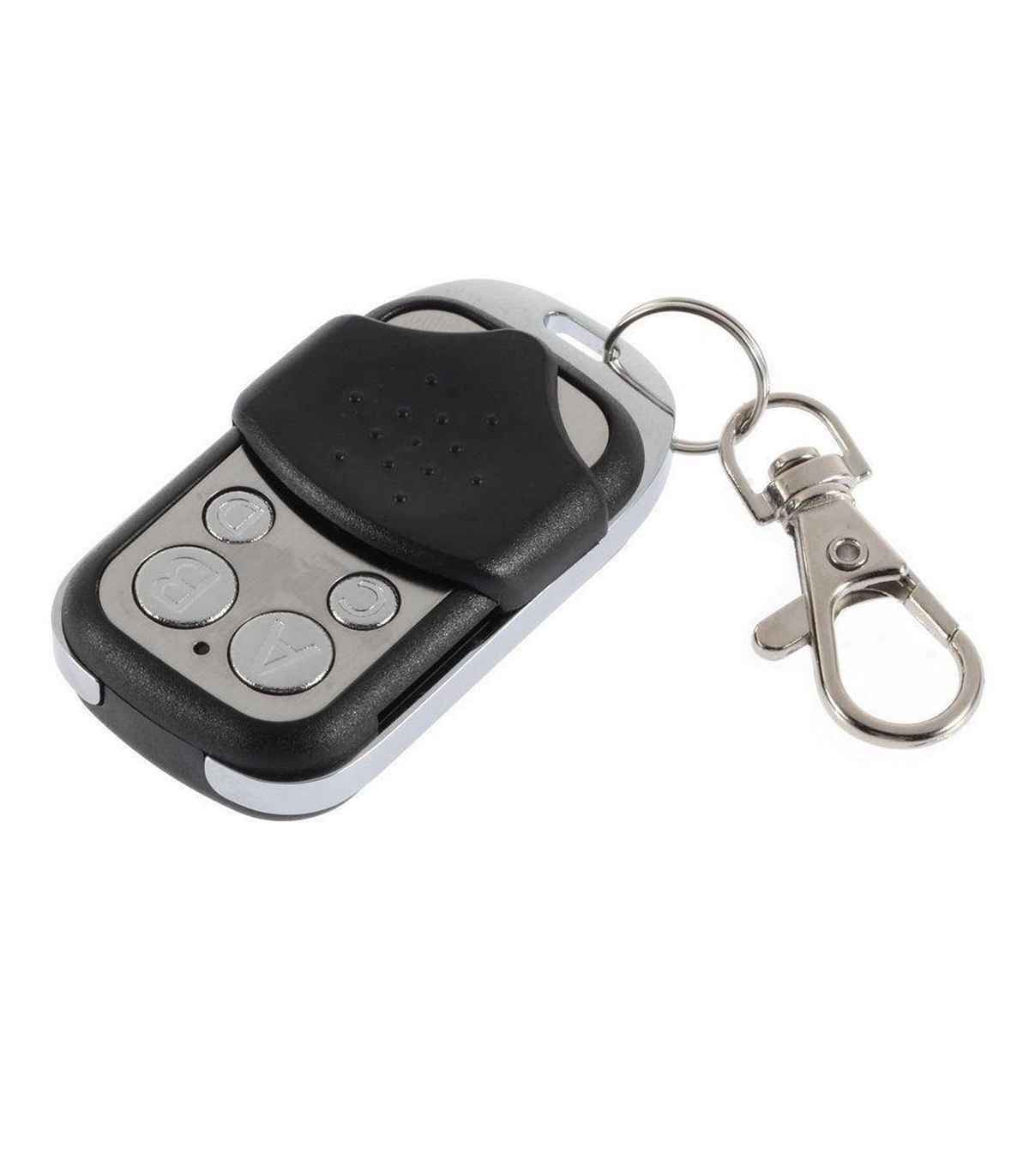 Comando de frequência fixa (433 mhz) led azul para controlo de equipamentos Comando remoto preto e cinzento com botões prateados e gancho metálico