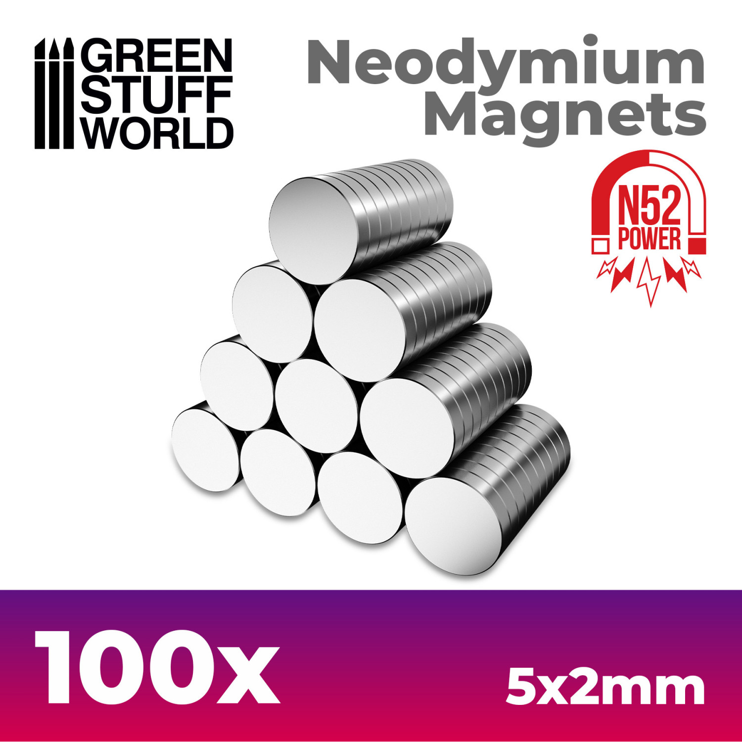 Íman Neodimio 5mm x 2mm preço pack 100 imans N52 Conjunto de 100 ímanes de neodímio cilíndricos prateados de 5x2mm em pirâmide