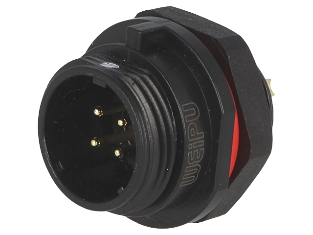 Conector ficha SP13 macho PIN: 4 IP68 5A solda para painel 200V 2mm2 Conector Circular Conector circular elétrico preto com pinos e relevo vermelho