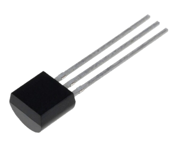 Circuito Integrado TMP36GT9Z - sensor de temperatura Componente electrónico preto com três pinos metálicos