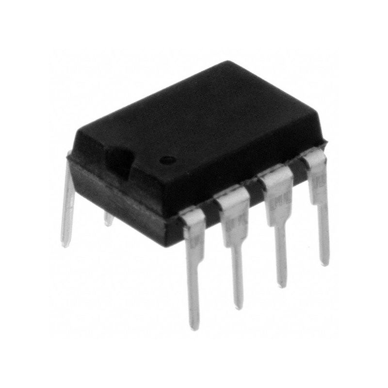 LM393 Componente eletrónico preto retangular com oito pinos metálicos em fundo branco