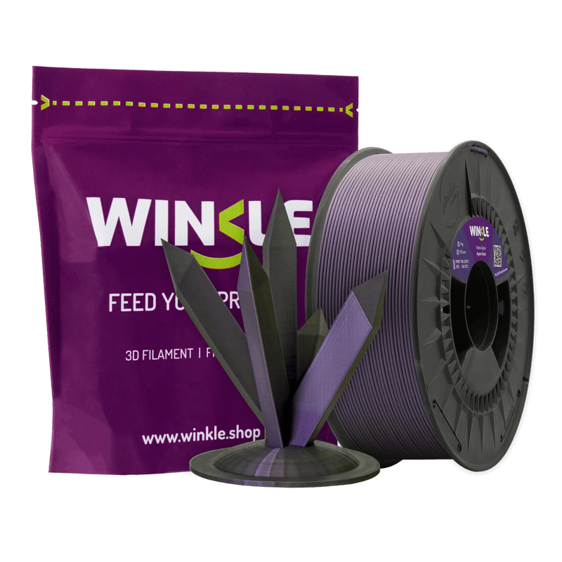 Filamento PLA Violeta Ágata Interference 1.75mm 0,3kg Winkle Filamento 3D WINKLE roxo com embalagem e peças impressas