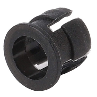 Peça preta cilíndrica de plástico com elementos de fixação