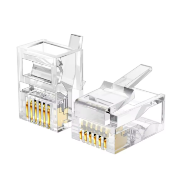 Conectores RJ45 transparentes com contatos dourados