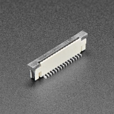 Conector FPC branco e cinzento com 20 pinos sobre superfície cinzenta