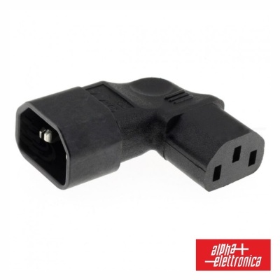 Adaptador elétrico preto em ângulo 90 graus com conetores IEC