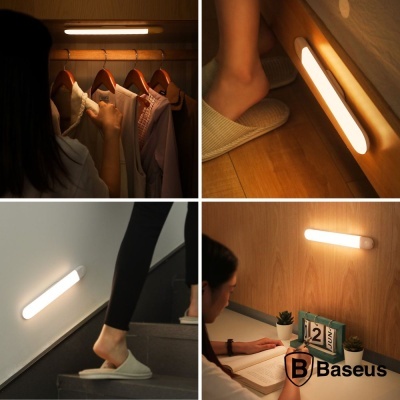 Luz LED Baseus em vários ambientes interiores, armário, escadas, parede, mesa de estudo
