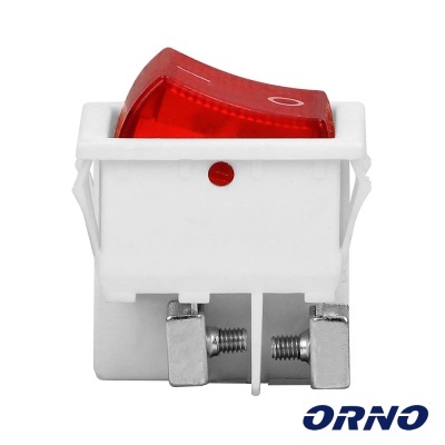 Interruptor elétrico botão vermelho e branco com logo ORNO