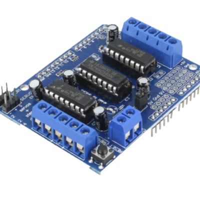 Placa eletrónica azul com componentes e conectores azuis
