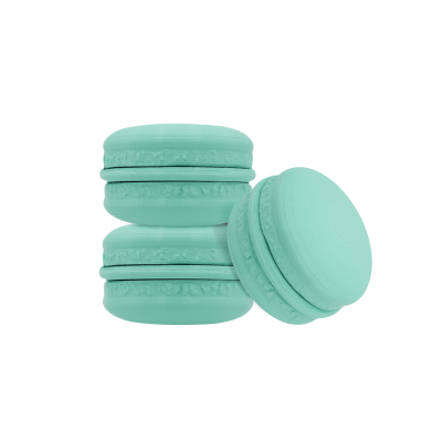Três macarons azul-turquesa empilhados