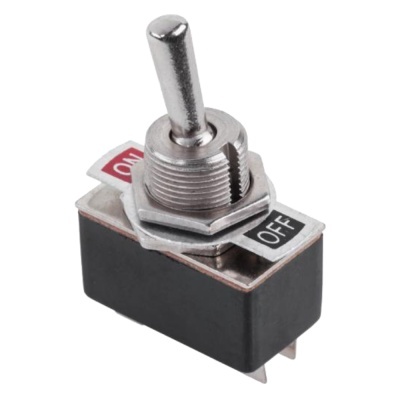 Interruptor basculante preto com etiquetas ON e OFF