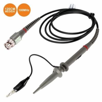 Cabo de medição com conector BNC e ponta de prova cinza e clipe crocodilo preto