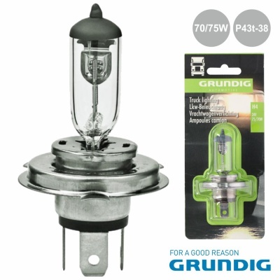 Lâmpada automóvel GRUNDIG H4 em embalagem preta e verde