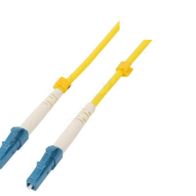 Cabo de fibra ótica amarelo com conectores LC azuis