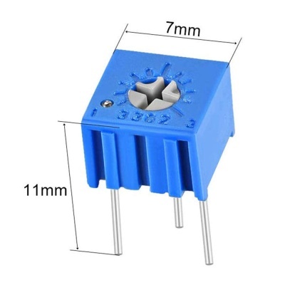 Trimmer azul de precisão com pinos metálicos e marcações numeradas
