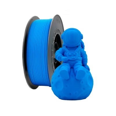 Filamento azul para impressão 3D e figura 3D de astronauta azul