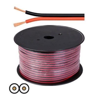 Rolo de cabo elétrico com fios vermelho e preto em carretel preto