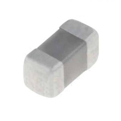 Componente eletrónico capacitor cerâmico quadrado cinzento com terminais prateados