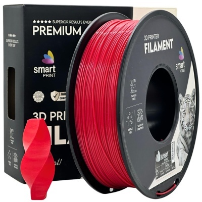 Filamento vermelho para impressora 3D Smart Print com embalagem preta e imagem de tigre branco