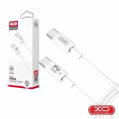 Cabo carregador USB-C branco XO PD 60W com embalagem