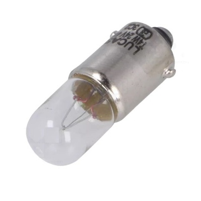 Lâmpada LED pequena com base metálica prateada e cúpula transparente