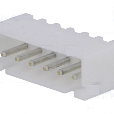 Conector elétrico branco de plástico com cinco pinos metálicos