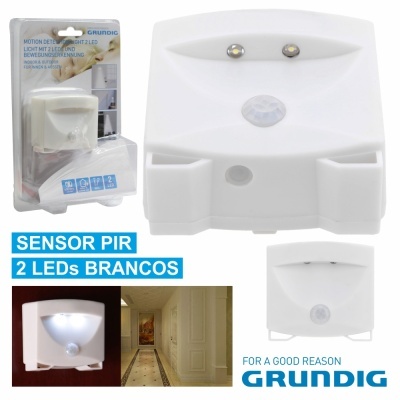 Sensor de movimento PIR branco com 2 LEDs e embalagem GRUNDIG