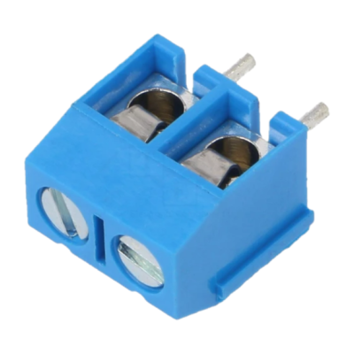 Conector elétrico azul com terminais de parafuso