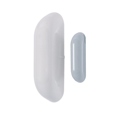 Dois acessórios para portas ou janelas, um branco e maior, outro cinza e menor