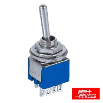 Interruptor de alavanca metálico com base azul e terminais