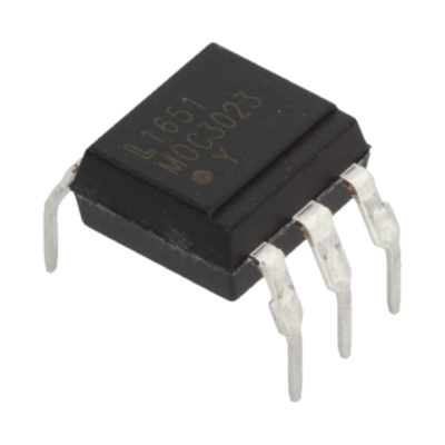 Componente eletrónico preto com quatro pinos metálicos e texto impresso.