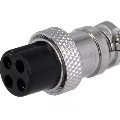 Conector elétrico metálico e plástico com quatro entradas pretas