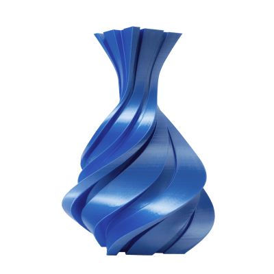Vaso azul em espiral com acabamento brilhante e textura lisa