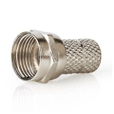 Conector metálico prateado com rosca interna para cabo coaxial