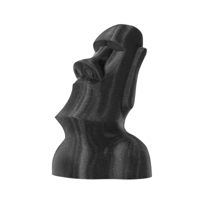 Escultura decorativa tipo Moai preta com padrão marmoreado cinzento