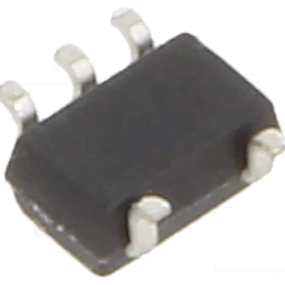 Componente eletrónico preto com seis pinos metálicos