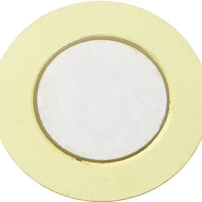 Placa redonda amarela com centro branco texturizado