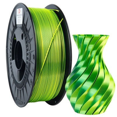 Rolo de filamento para impressora 3D verde e amarelo com vaso impresso 3D verde helicoidal