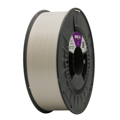 Rolo de filamento branco para impressora 3D com bobina preta e etiqueta roxa WINKLE