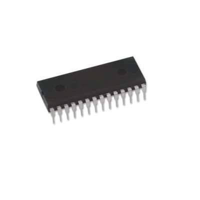 Microchip integrado preto com pinos metálicos