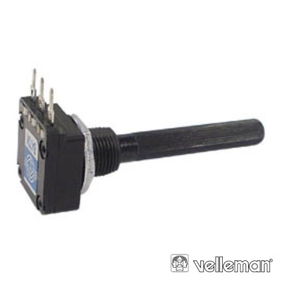 Potenciômetro rotativo com eixo longo e etiqueta azul da Velleman