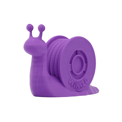 Figura de caracol roxa em plástico com a palavra WINKLE