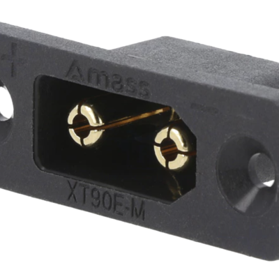 Conector elétrico preto Amass XT90F-M com dois pinos dourados