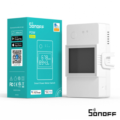 Interruptor medidor de energia Sonoff POW Elite com ecrã e embalagem azul